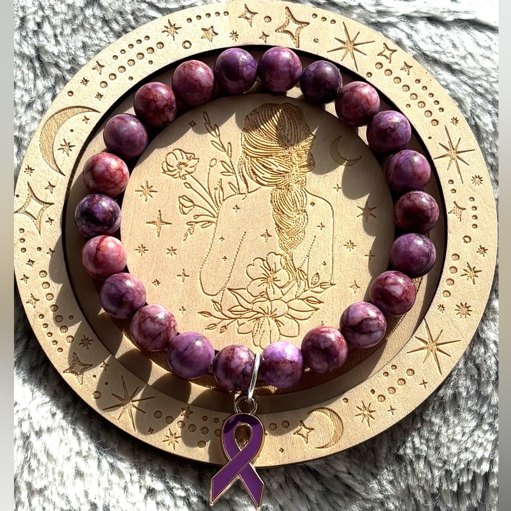 Purple Howlite Purple Ribbon Awareness Bracelet